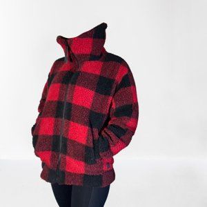 Roots Park Plaid Sherpa Jacket Black Red M